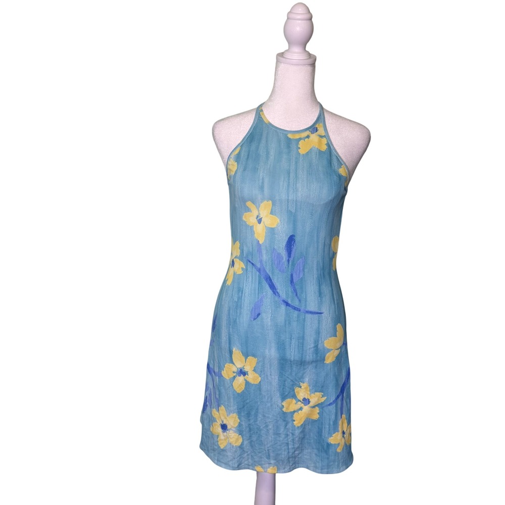Vintage 90s Michel Stephen Paris floral hibiscus Hawaiian print mini dress Sz S